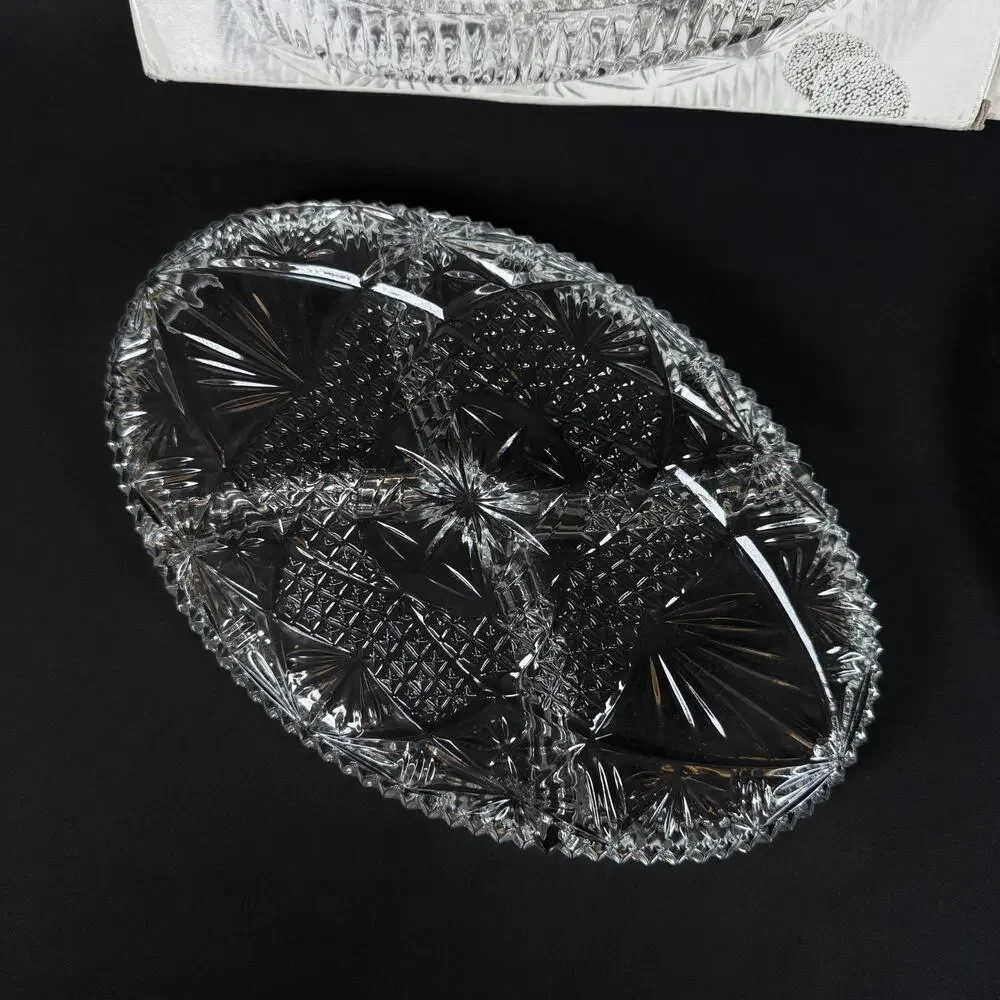 Lot of 2 Libbey Clarion Crystal Glass Serving Platters with Boxes 9 and 11 Inch